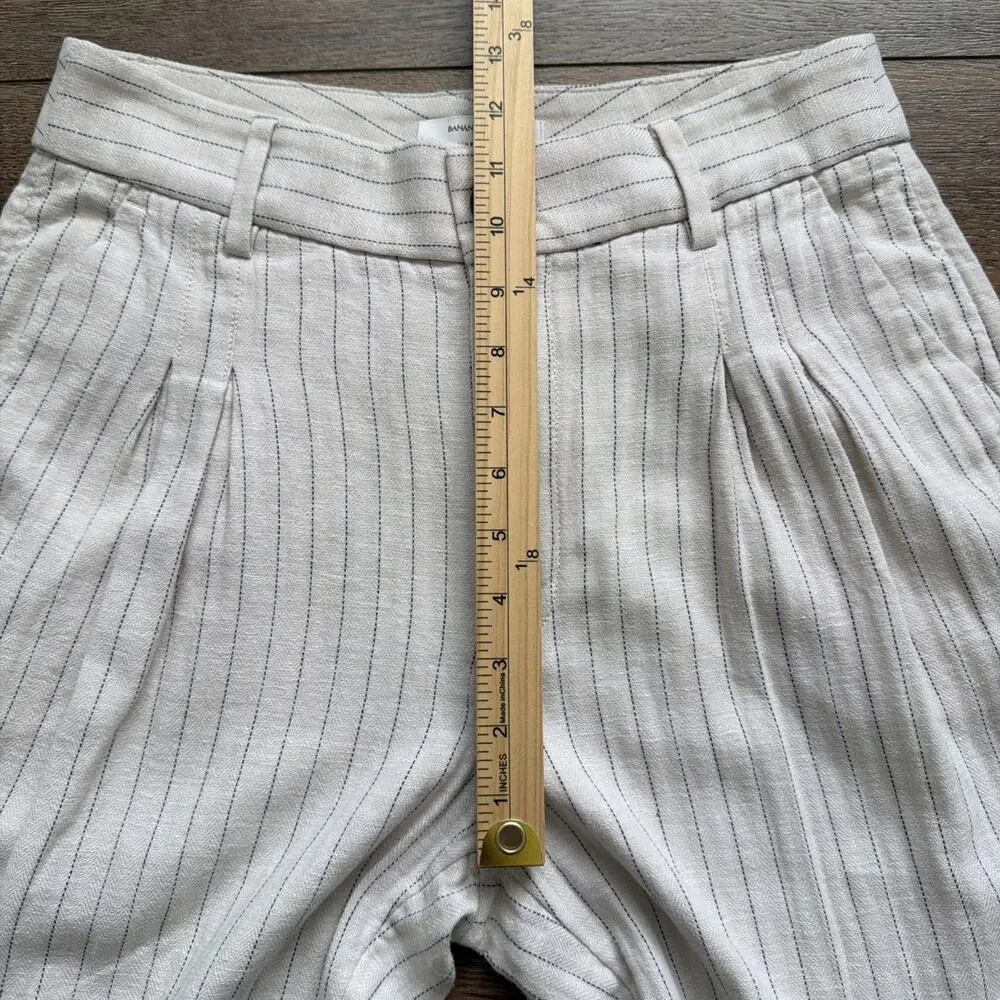 Banana Republic Factory Linen-Blend Pants Women 6 Beige Striped Pleated Academia